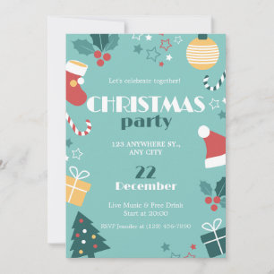Green Red Yellow Cute Simple Christmas Party Invitation