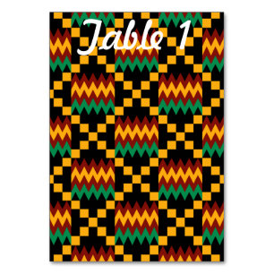 Green Red Yellow Kente Wedding Reception Table Number