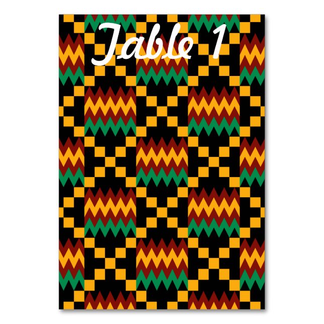 Green Red Yellow Kente Wedding Reception Table Table Number (Front)