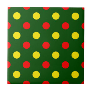 Green Red Yellow Polka Dots Design  Ceramic Tile