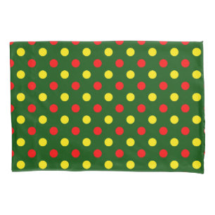 Green Red Yellow Polka Dots Design Pillowcase