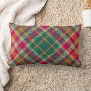 Green Red Yellow Scottish Tartan Plaid Lumbar Cushion