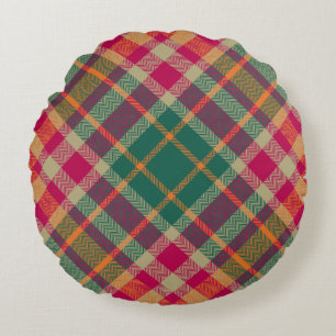 Green Red Yellow Scottish Tartan Plaid Round Cushion