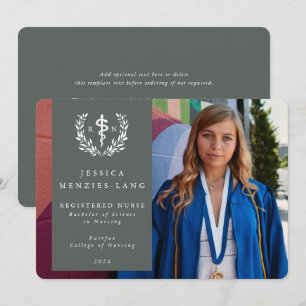 Green Registered Nurse Asclepius Graduation Photo  Announcement