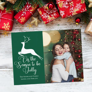 Green Reindeer Christmas Photo Cute Tis the Season Postcard