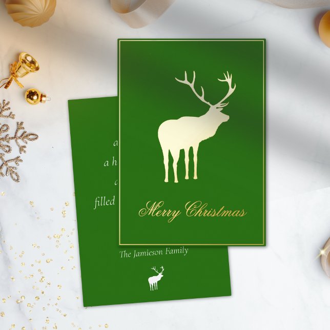 Green Reindeer Elegant Gold Foil Holiday Card (Creator Uploaded)