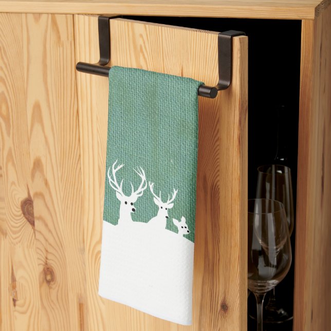 Green Reindeer Family Deer Snow Christmas Sage  Tea Towel (Thirds Fold)