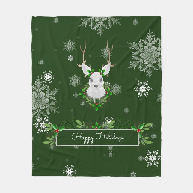Green Reindeer Fleece Blanket (Front)