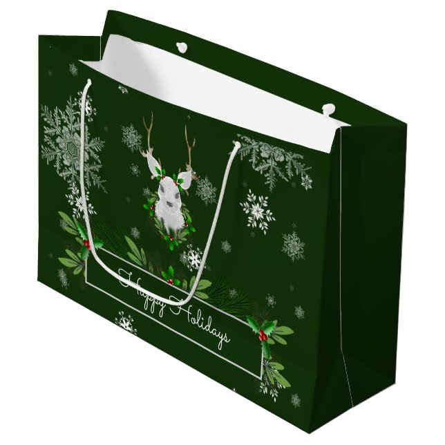 Green Reindeer Gift Bag (Front Angled)