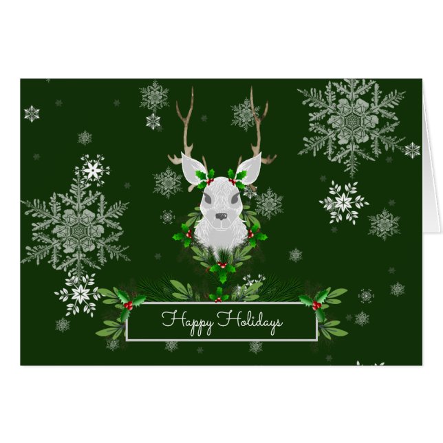 Green Reindeer Greeting Card (Front Horizontal)