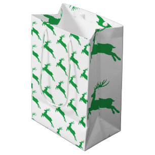 Green Reindeer On White Pattern Medium Gift Bag