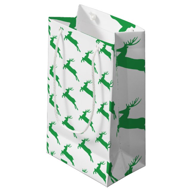 Green Reindeer On White Pattern Small Gift Bag (Front Angled)