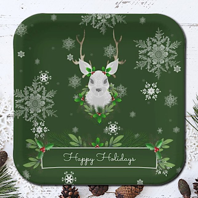 Green Reindeer Paper Plate (Green Reindeer Christmas Paper Plates)