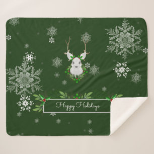 Green Reindeer Sherpa Blanket