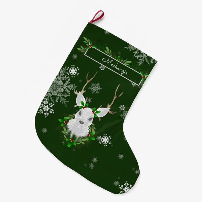 Green Reindeer Stocking (Front (Hanging))