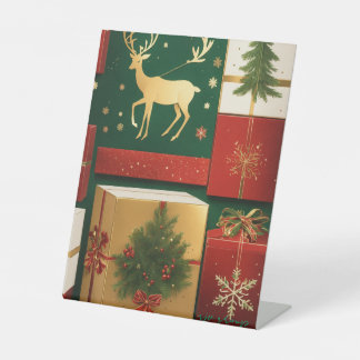 Green Reindeer Ugly Christmas Sweater Pattern –... Pedestal Sign