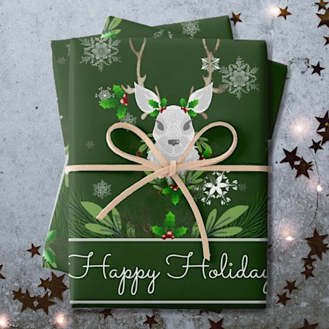 Green Reindeer Wrapping Paper (Green Reindeer Wrapping Paper Sheets)