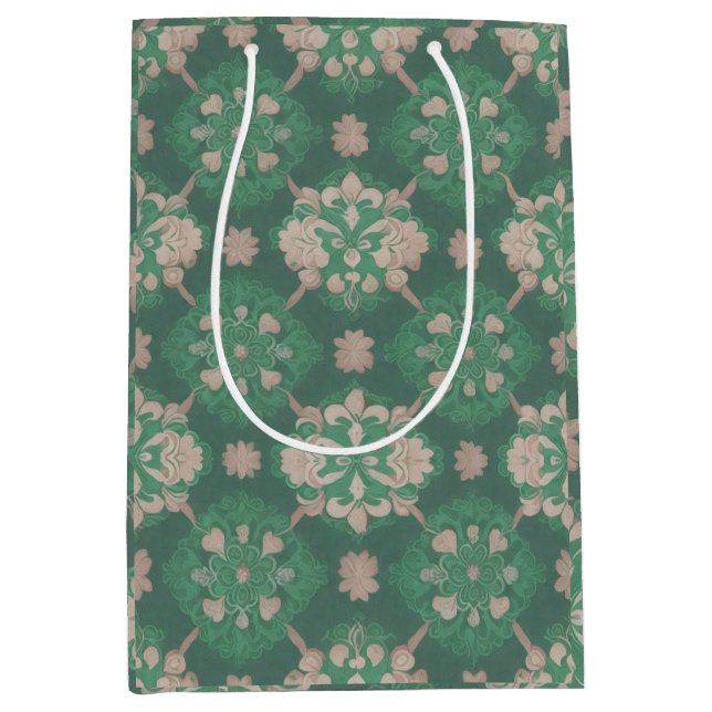Green Repetitive Victorian Style Design  Medium Gift Bag (Front)