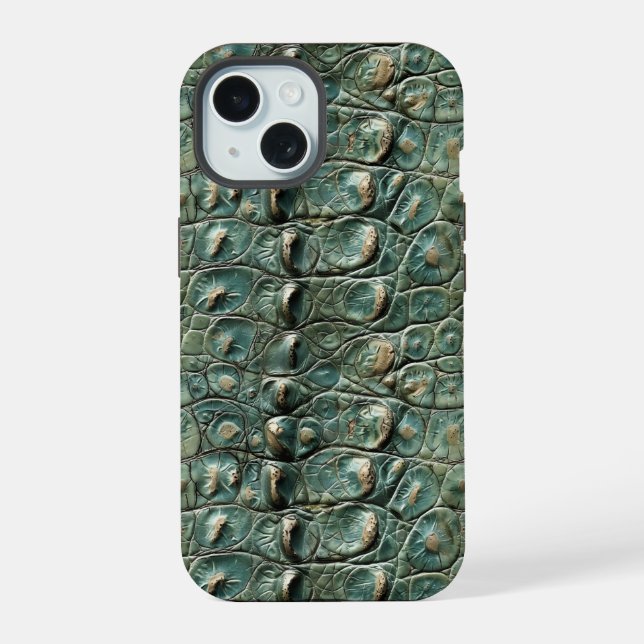 Green Reptile Skin Pattern iPhone 15 Case (Back)