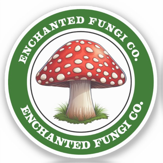 Green Retro Amanita Muscaria Mushroom Sticker (Front)