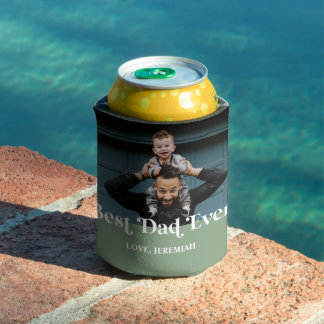 Green Retro Best Dad Ever Custom Picture Can Cooler