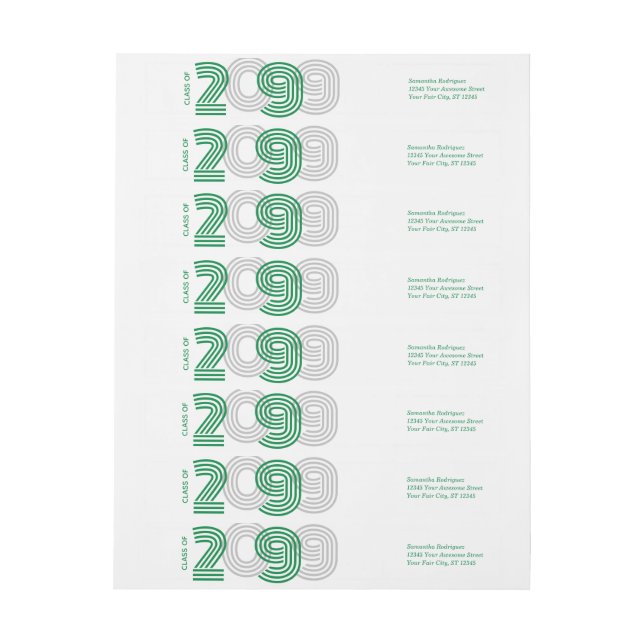 Green Retro Big Numbers Class of Wrap Around Label (Sheet)