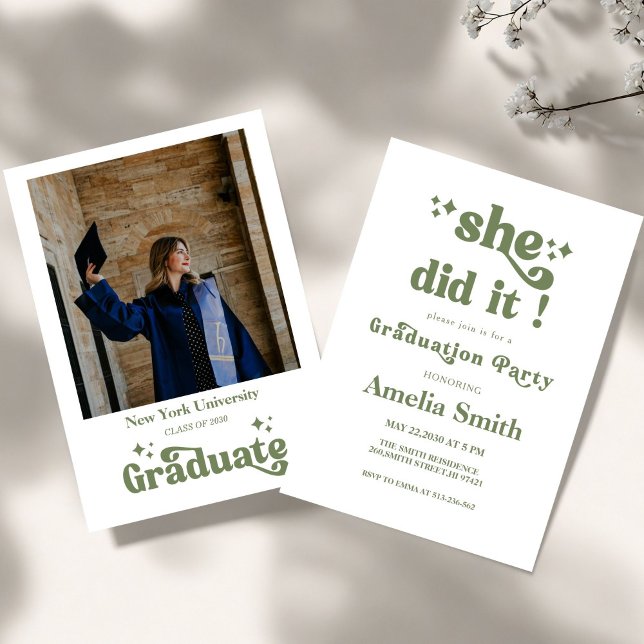 green Retro Boho Graduation Class of 2026  Invitation (Creator Uploaded)