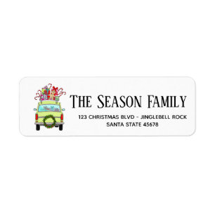 Green Retro Car with Christmas Gifts Return Address Label