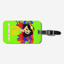 Green Retro Cartoon Girl Luggage Tag