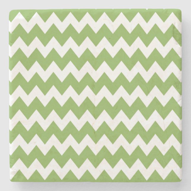 Green Retro Colourful Modern Chevron ZigZag Stone Coaster (Front)