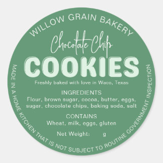 Green Retro Cottage Cookie Ingredient List Sticker