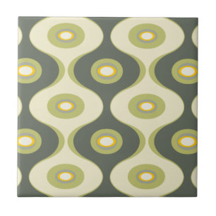 Green retro curves and ovals ceramic tile