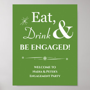 Green Retro Eat Drink Be Engaged Engagement Poster