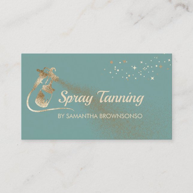 Green Retro Elegant Calligraphy Tan Spray Business Card (Front)