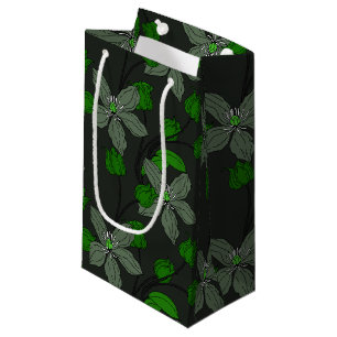 Green retro ethnic elegant flower floral pattern small gift bag
