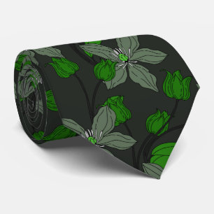 Green retro ethnic elegant flower floral pattern tie