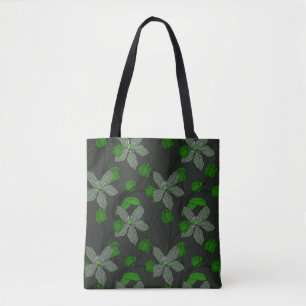 Green retro ethnic elegant flower floral pattern tote bag