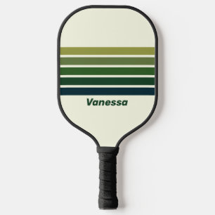 Green Retro Five Across Striping with Name Pickleball Paddle
