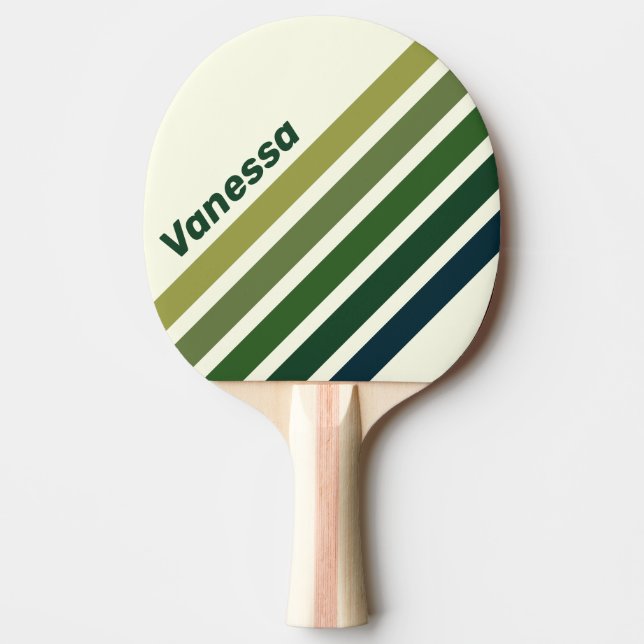 Green Retro Five Angled Striping with Name Ping Pong Paddle (Front)