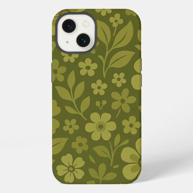 Green Retro Floral Pattern iPhone Case (Back)