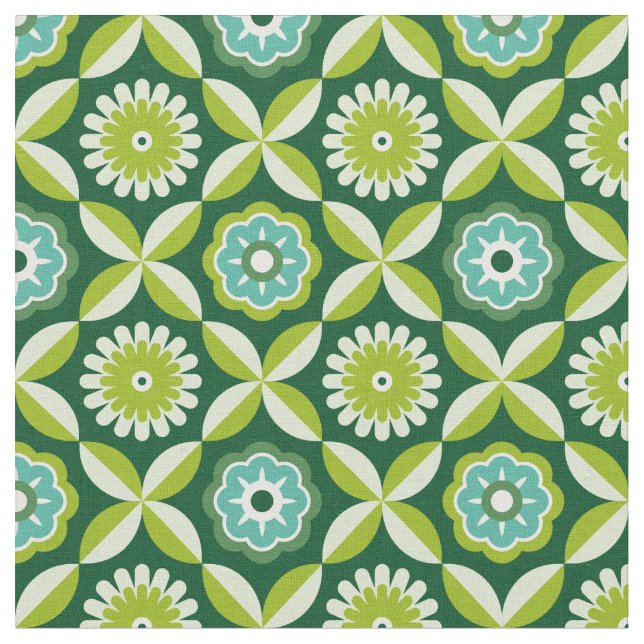 Green retro flowers fabric (Close Up)
