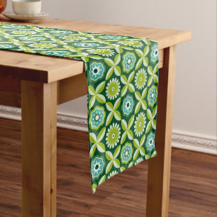 Green retro flowers  long table runner