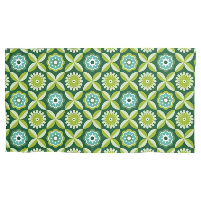 Green retro flowers pillowcase (Front)