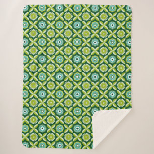 Green retro flowers sherpa blanket