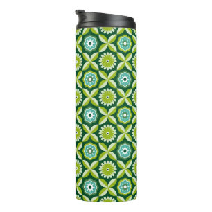 Green retro flowers thermal tumbler