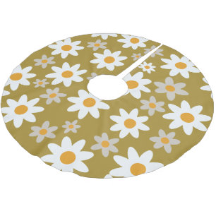 Green Retro Groovy Daisy Pattern Holiday  Brushed Polyester Tree Skirt