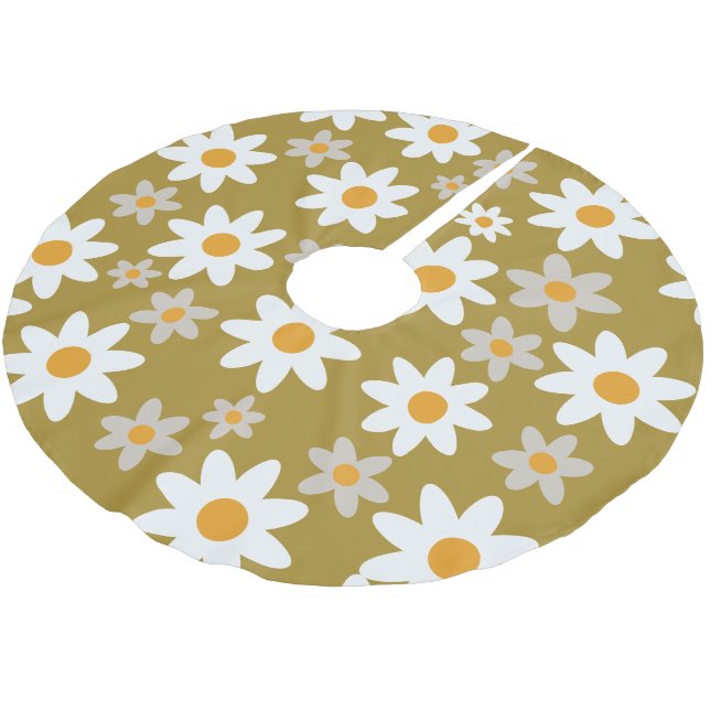 Green Retro Groovy Daisy Pattern Holiday  Brushed Polyester Tree Skirt (Angled)