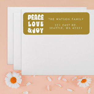 Green Retro Groovy Peace Love Joy Holiday Return Address Label