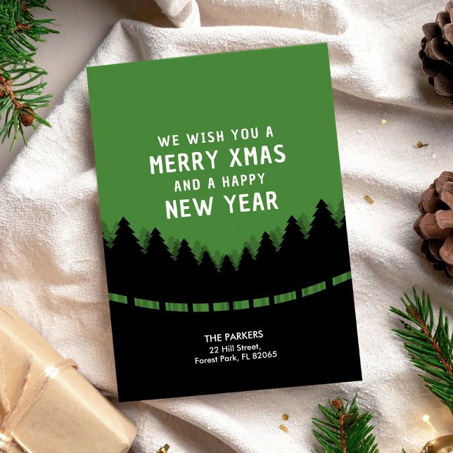 Green retro Merry Xmas with forest Card (Creator Uploaded)