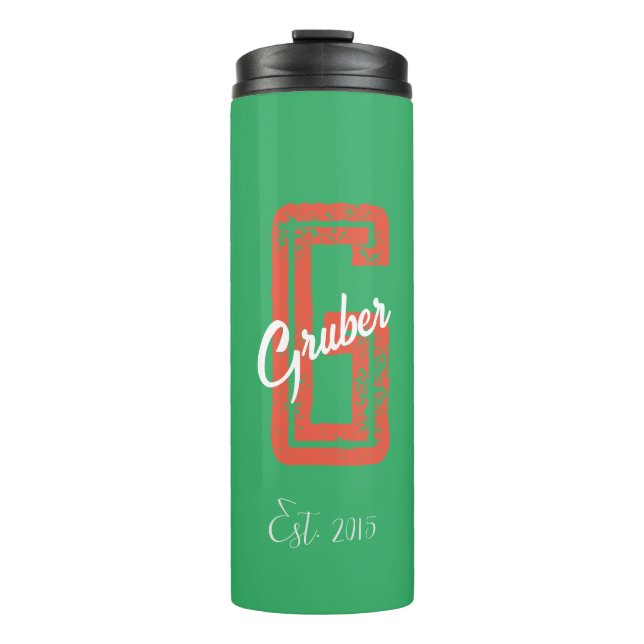 Green Retro Minimalist Modern Monogram Name Therma Thermal Tumbler (Front)